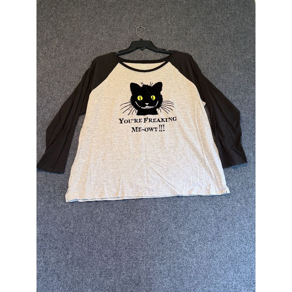 Way to‎ Celebrate 2X Halloween Cat Raglan Tee "You're Freaking Me-owt" Shirt